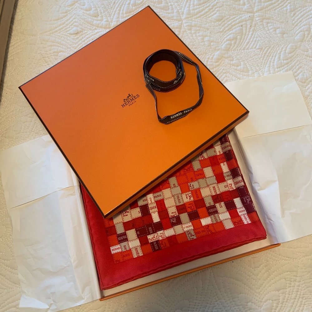 HERMES French Silk Scarf Bolduc Au Carre NWOT